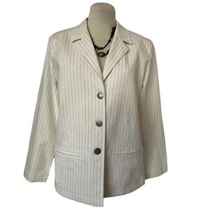 𝅺chico's Striped White Black Blazer Size Chico's 2/M